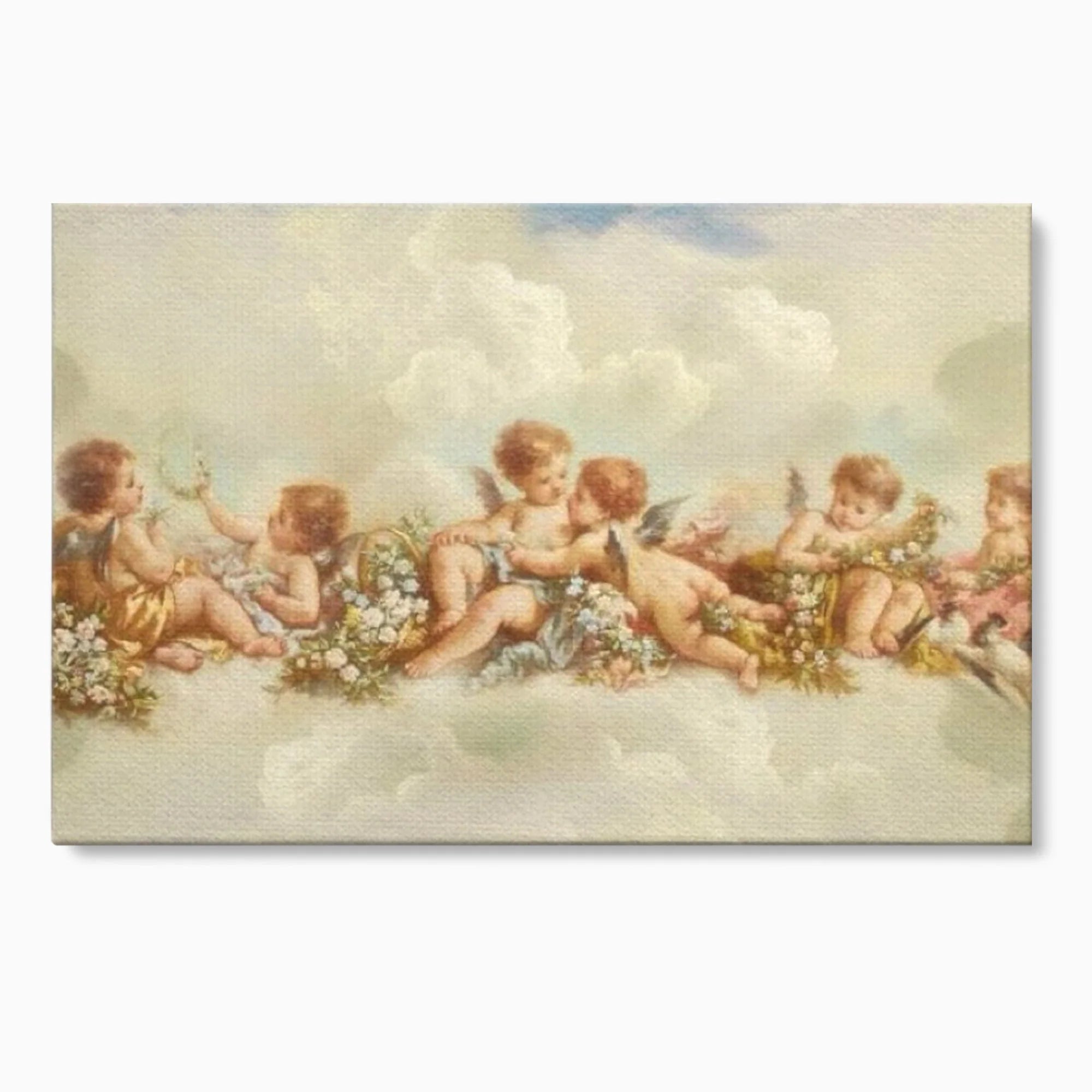 Tablou canvas cu pictura canvas cu ingerase pe nori, fara rama, pe sasiu de lemn